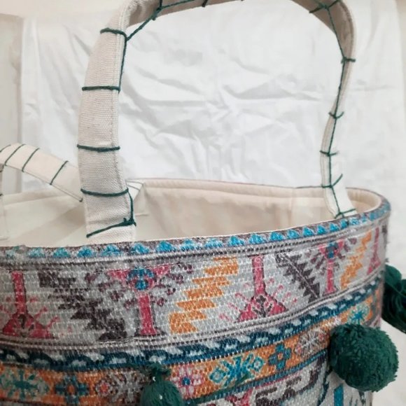 Canvas Printed Storage Basket, Multicolor, Handles, Tassles, 16x18 inches - Picture 8 of 8